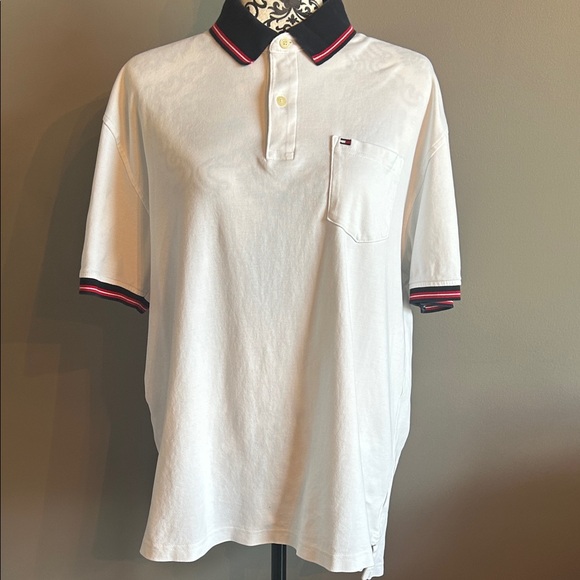 Tommy Hilfiger White Polo with Navy and Red Accents XL - Picture 1 of 3